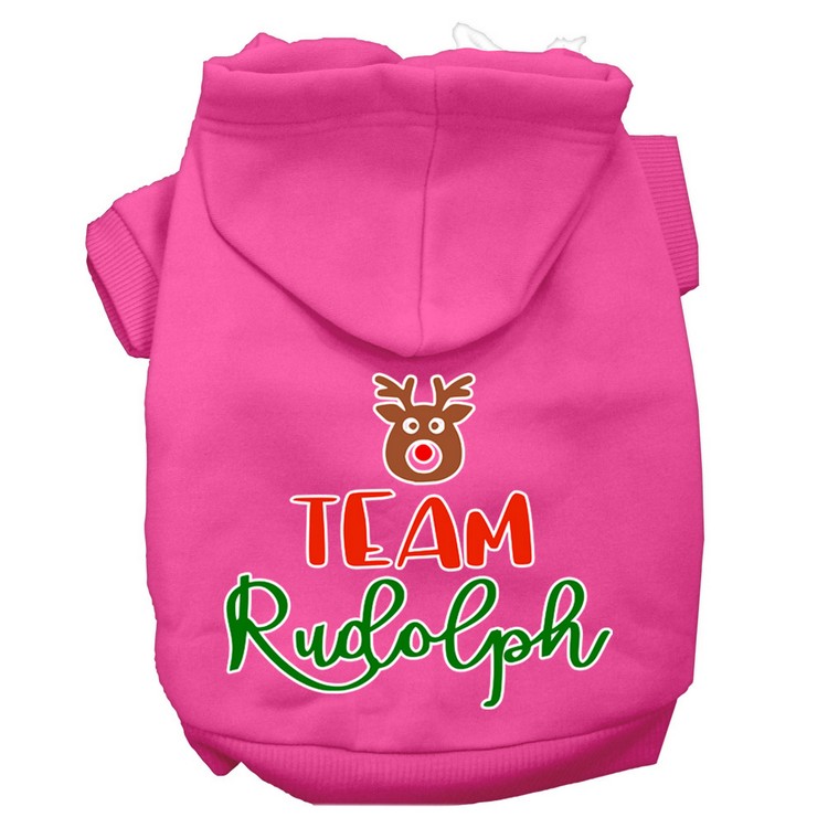 Team Rudolph Screen Print Dog Hoodie Bright Pink XS